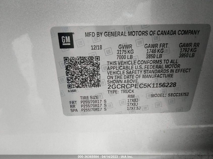 2019 CHEVROLET SILVERADO 1500 LD LT 2GCRCPEC5K1156228