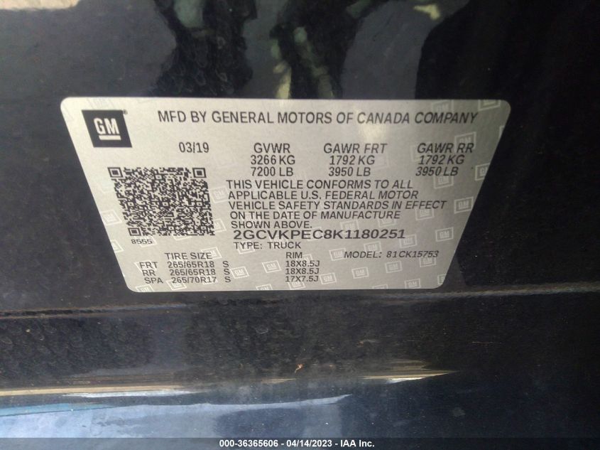 2019 CHEVROLET SILVERADO 1500 LD LT 2GCVKPEC8K1180251