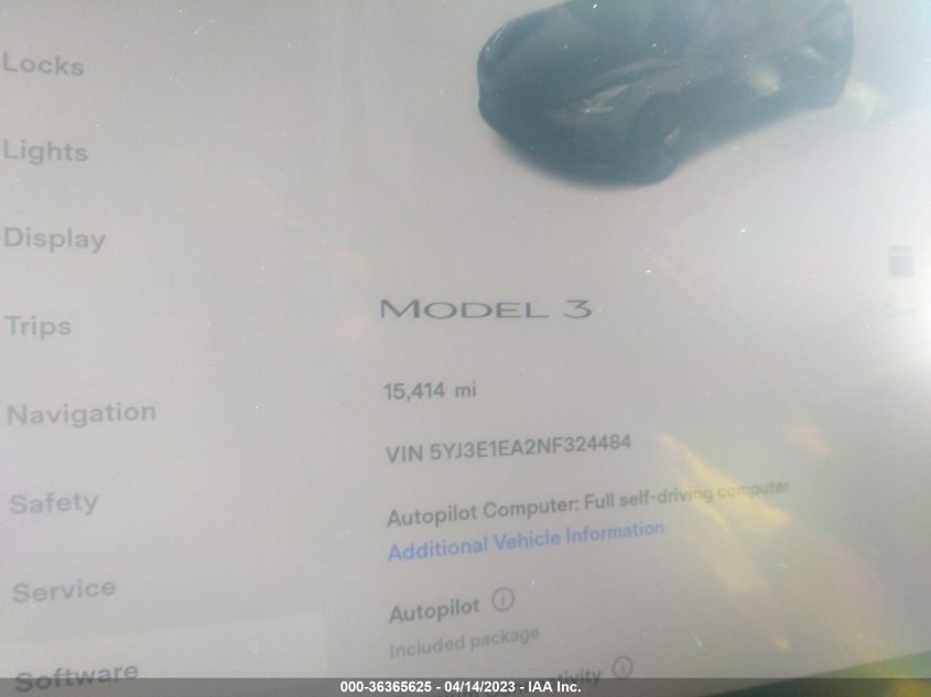 2022 TESLA MODEL 3 - 5YJ3E1EA2NF324484