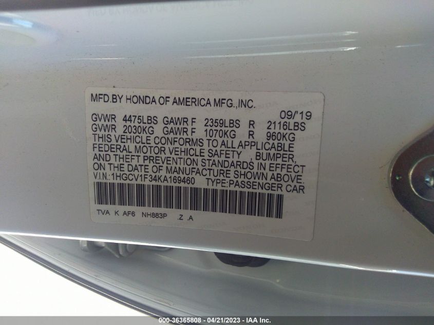 2019 HONDA ACCORD SEDAN SPORT 1.5T - 1HGCV1F34KA169460