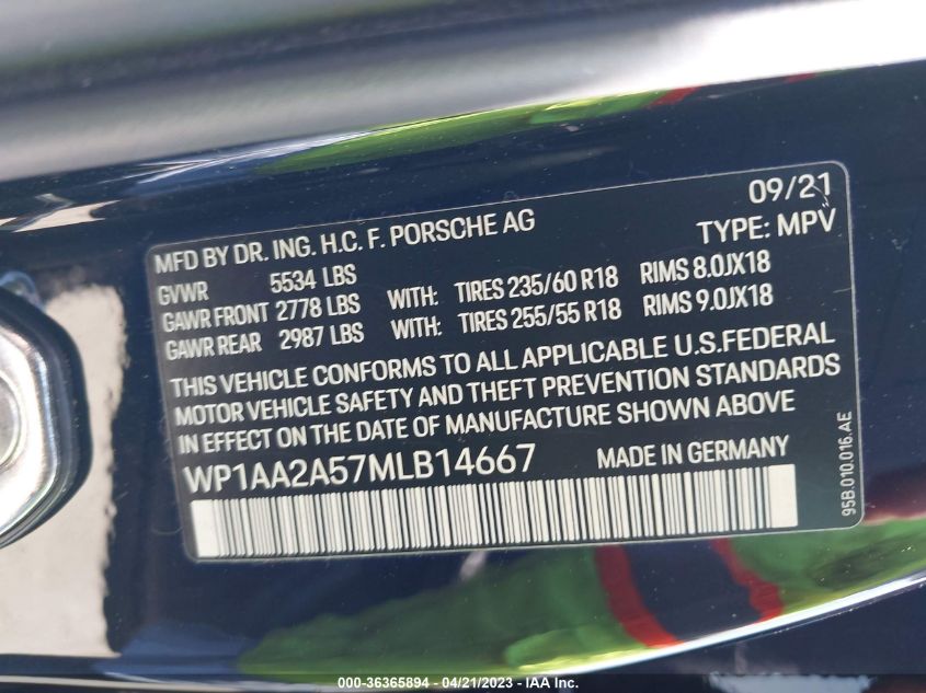 2021 PORSCHE MACAN - WP1AA2A57MLB14667