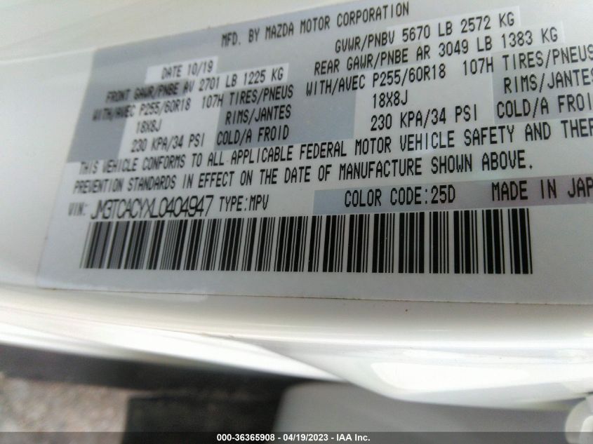 2020 MAZDA CX-9 TOURING - JM3TCACYXL0404947