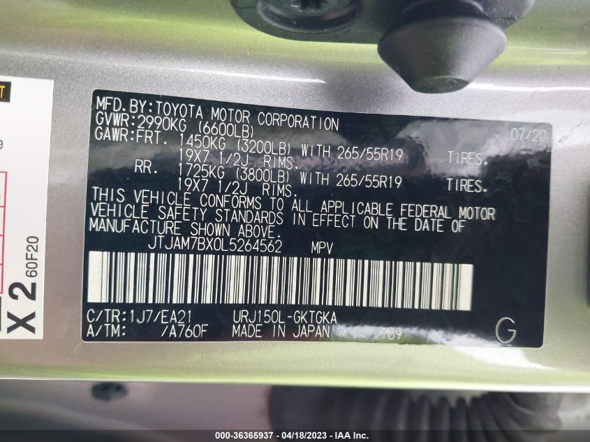 2020 LEXUS GX GX 460 PREMIUM JTJAM7BX0L5264562
