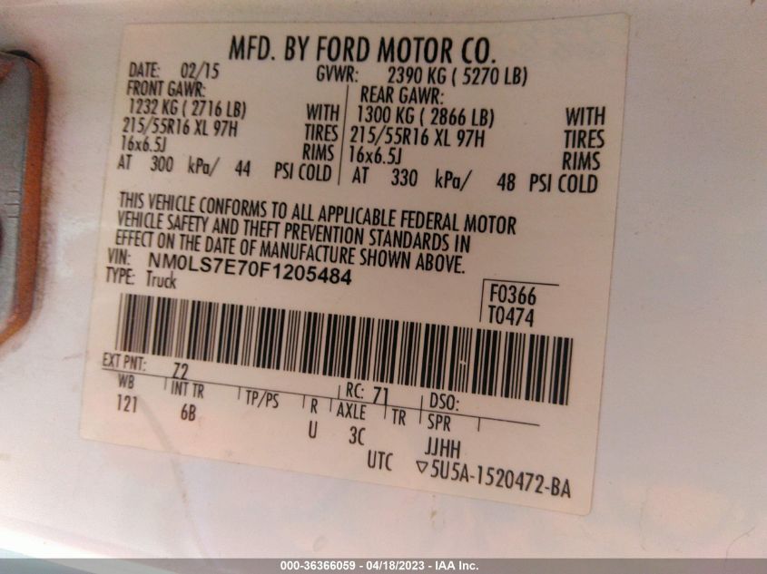 2015 FORD TRANSIT CONNECT XL - NM0LS7E70F1205484