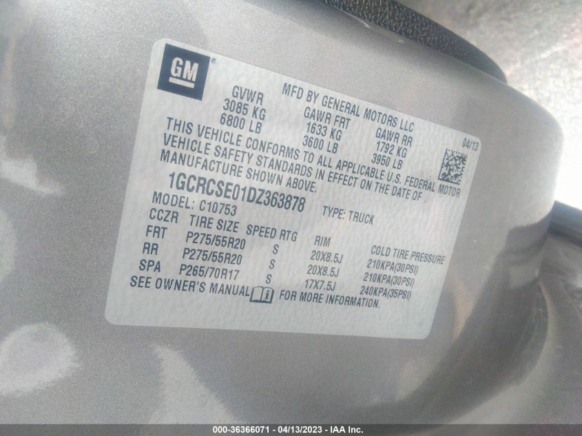 2013 CHEVROLET SILVERADO 1500 LT - 1GCRCSE01DZ363878