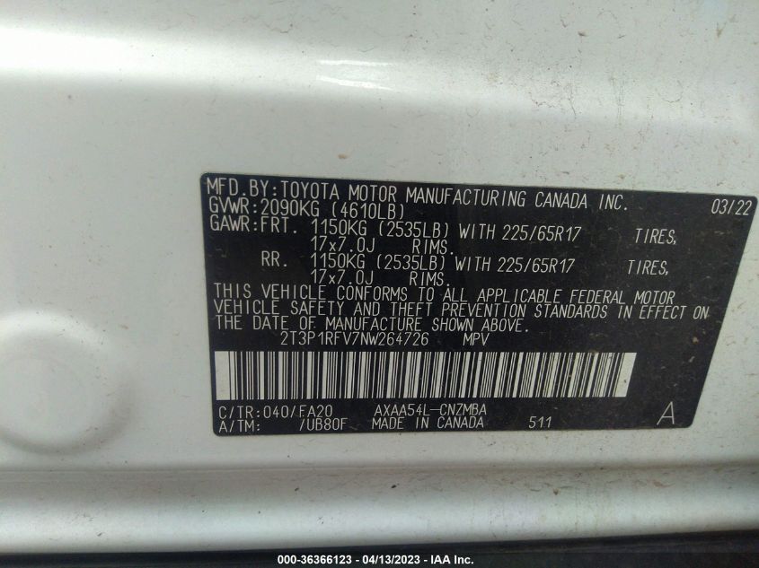 2022 TOYOTA RAV4 XLE - 2T3P1RFV7NW264726