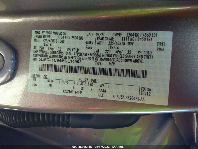 2021 LINCOLN CORSAIR STANDARD - 5LMCJ1C94MUL14963