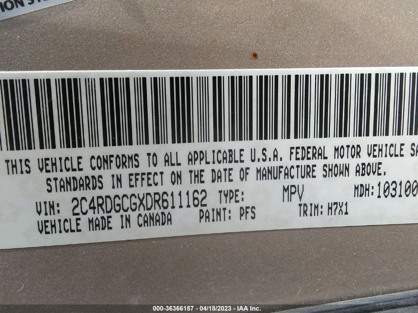 2013 DODGE GRAND CARAVAN SXT - 2C4RDGCGXDR611162