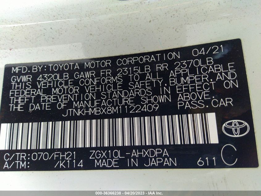 2021 TOYOTA C-HR LE/XLE/LIMITED/NIGHTSHADE - JTNKHMBX8M1122409