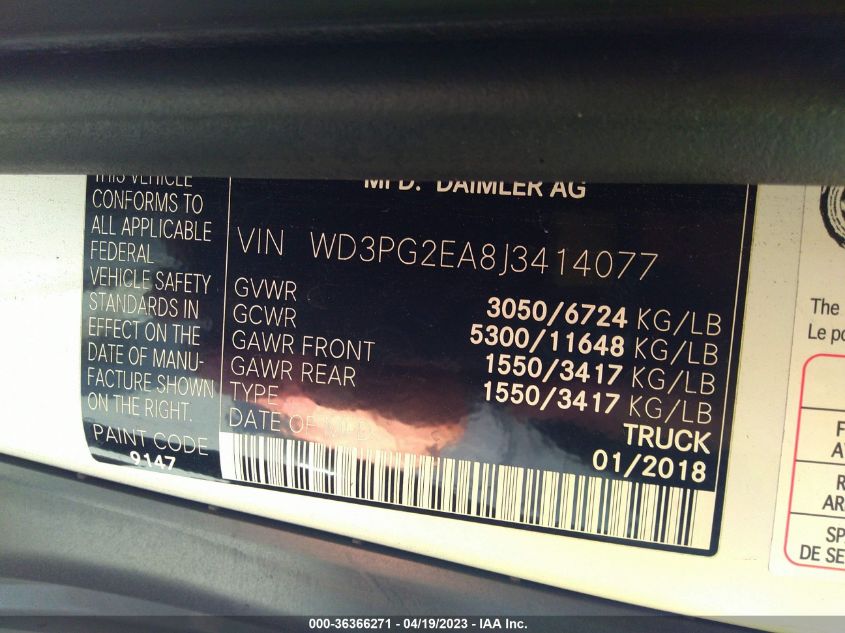 2018 MERCEDES-BENZ METRIS VAN WD3PG2EA8J3414077