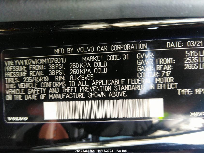 2021 VOLVO V60 CROSS COUNTRY - YV4102WKXM1076010
