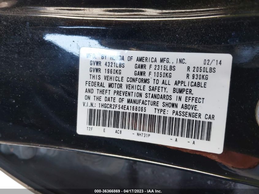 2014 HONDA ACCORD SEDAN SPORT - 1HGCR2F54EA168065
