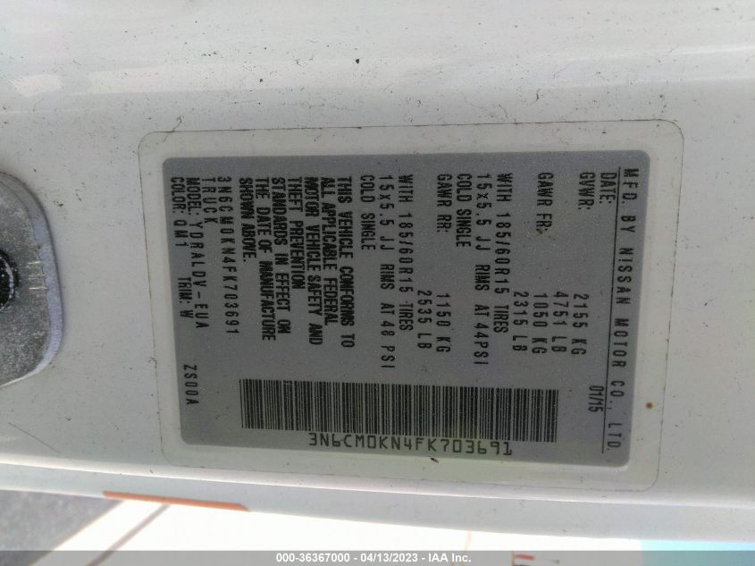 2015 NISSAN NV200 S/SV - 3N6CM0KN4FK703691