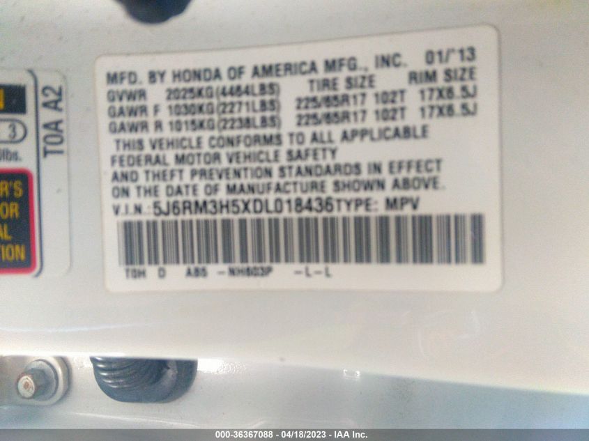 2013 HONDA CR-V EX - 5J6RM3H5XDL018436