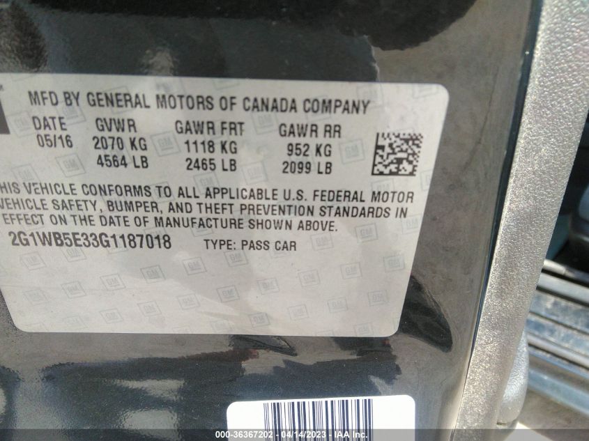 2016 CHEVROLET IMPALA LIMITED LT - 2G1WB5E33G1187018