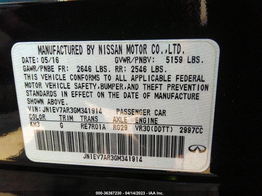 2016 INFINITI Q50 3.0T PREMIUM - JN1EV7AR3GM341914