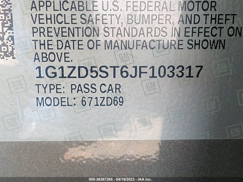 2018 CHEVROLET MALIBU LT - 1G1ZD5ST6JF103317