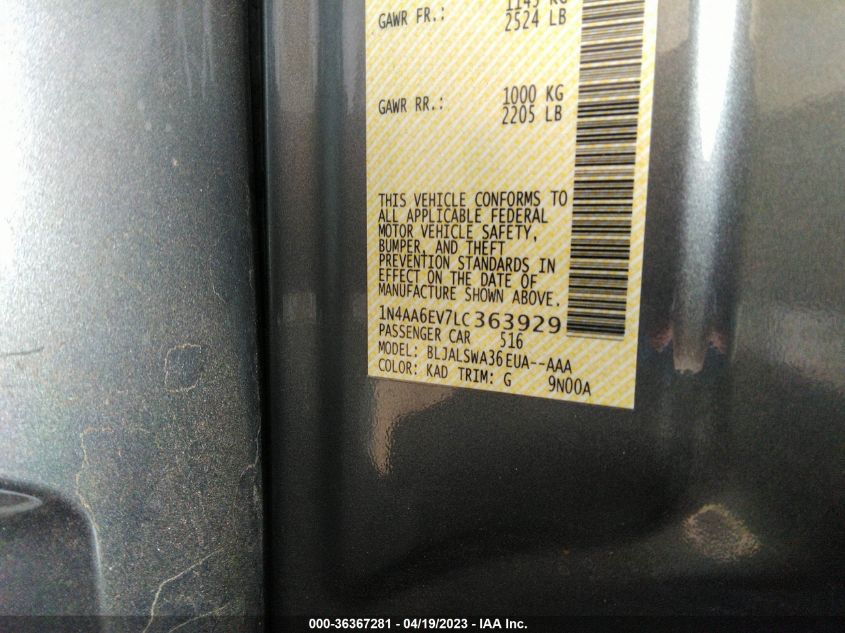 2020 NISSAN MAXIMA SR - 1N4AA6EV7LC363929