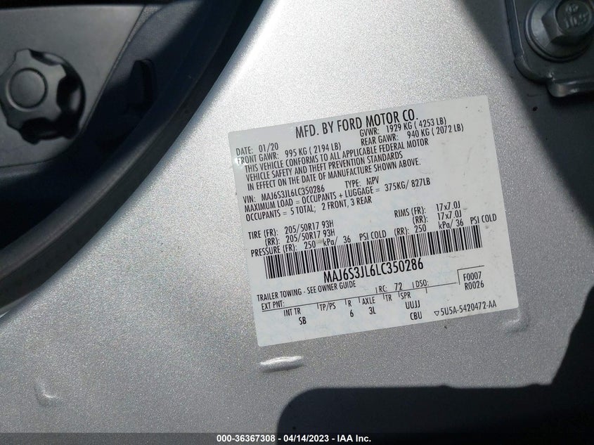 VIN MAJ6S3JL6LC350286 2020 FORD ECOSPORT SES