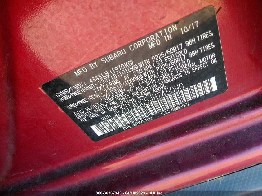 VIN JF2GTADC5JH245090 2018 SUBARU CROSSTREK PREMIUM