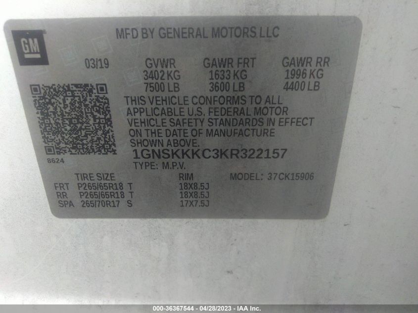 2019 CHEVROLET SUBURBAN COMMERCIAL - 1GNSKKKC3KR322157
