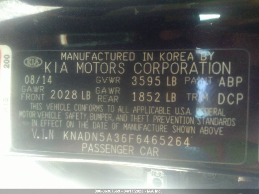2015 KIA RIO EX - KNADN5A36F6465264