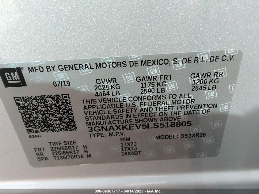 2020 CHEVROLET EQUINOX LT - 3GNAXKEV5LS518805