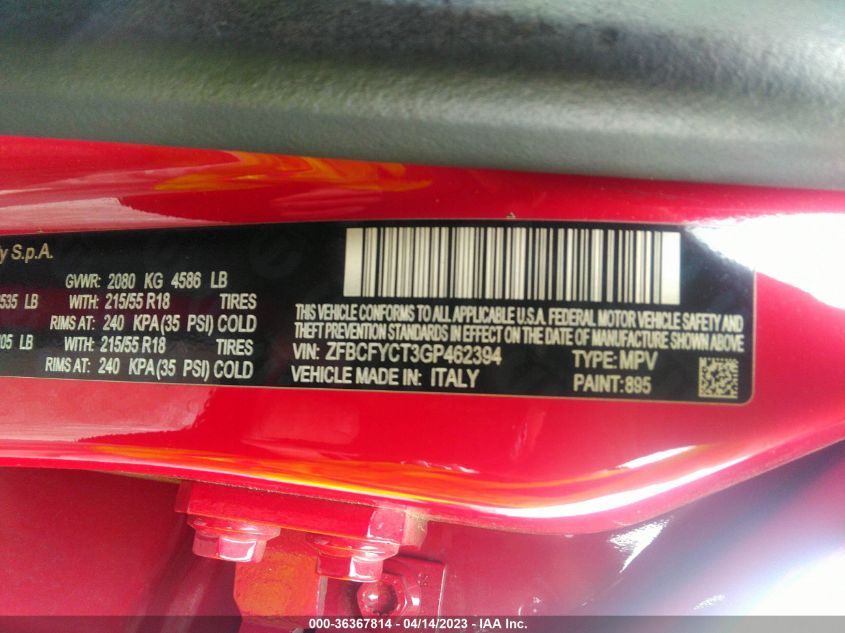2016 FIAT 500X TREKKING - ZFBCFYCT3GP462394