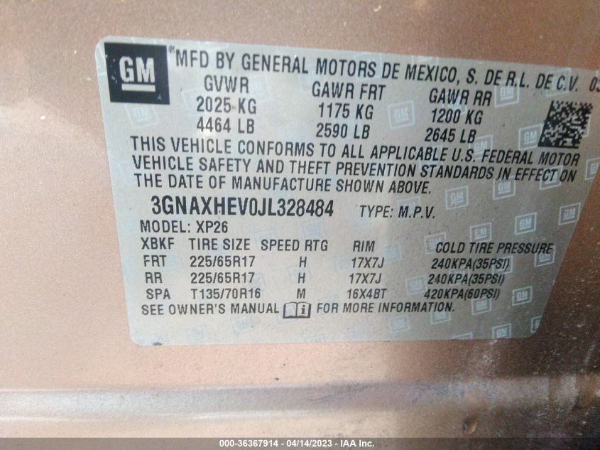 2018 CHEVROLET EQUINOX LS - 3GNAXHEV0JL328484