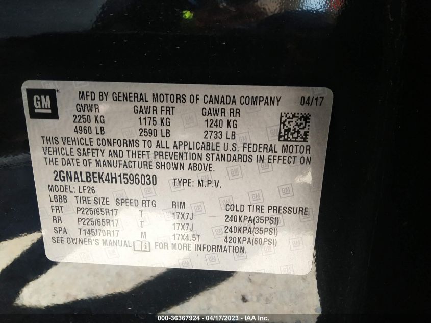 2017 CHEVROLET EQUINOX LS - 2GNALBEK4H1596030