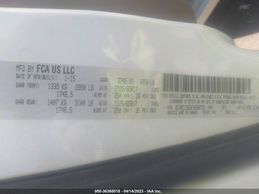 2015 CHRYSLER TOWN & COUNTRY TOURING - 2C4RC1BG5FR698733