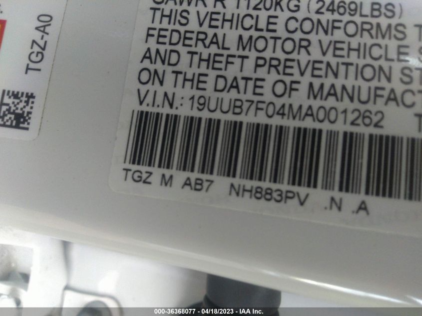 2021 ACURA TLX TYPE S - 19UUB7F04MA001262