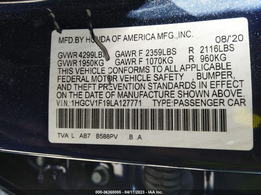 2020 HONDA ACCORD SEDAN LX - 1HGCV1F19LA127771