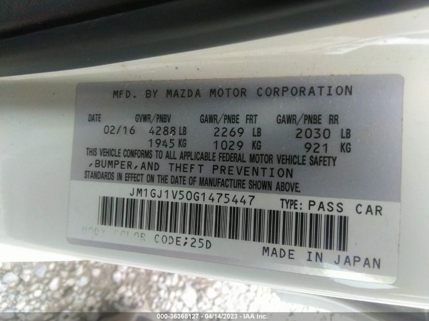 2016 MAZDA MAZDA6 I TOURING - JM1GJ1V50G1475447