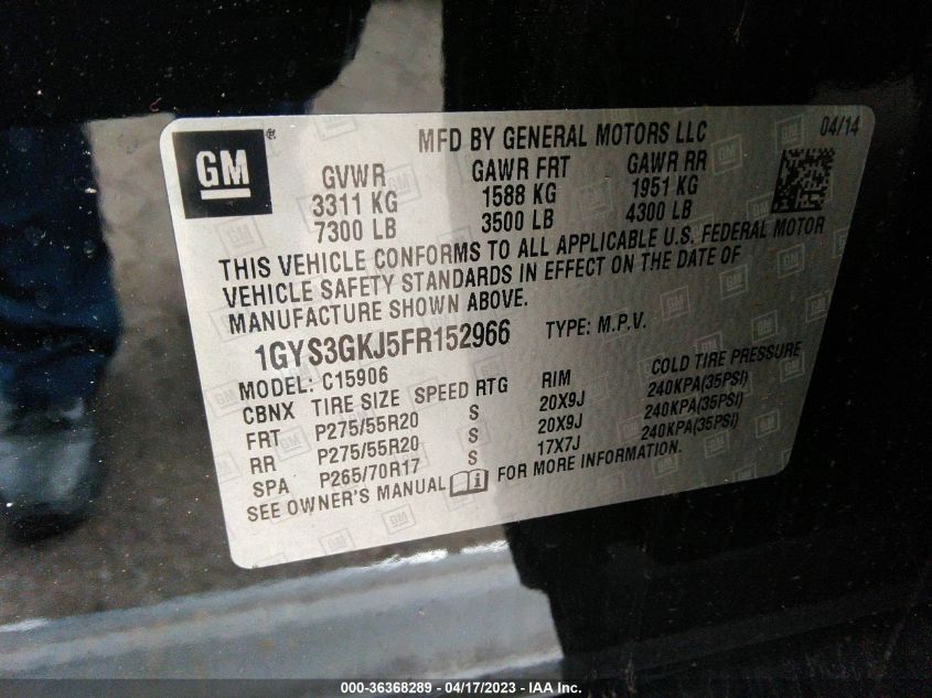 2015 CADILLAC ESCALADE ESV STANDARD - 1GYS3GKJ5FR152966