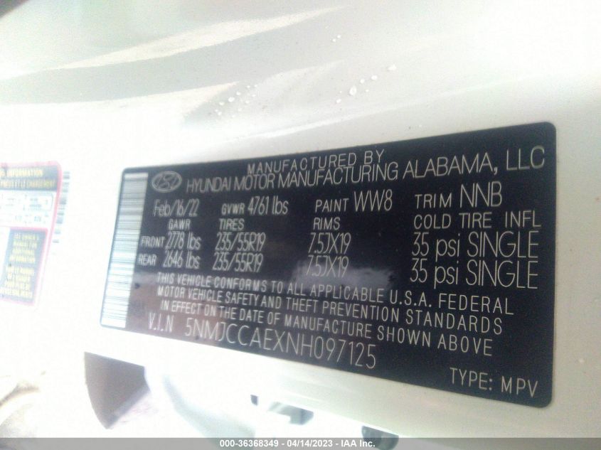 2022 HYUNDAI TUCSON SEL - 5NMJCCAEXNH097125