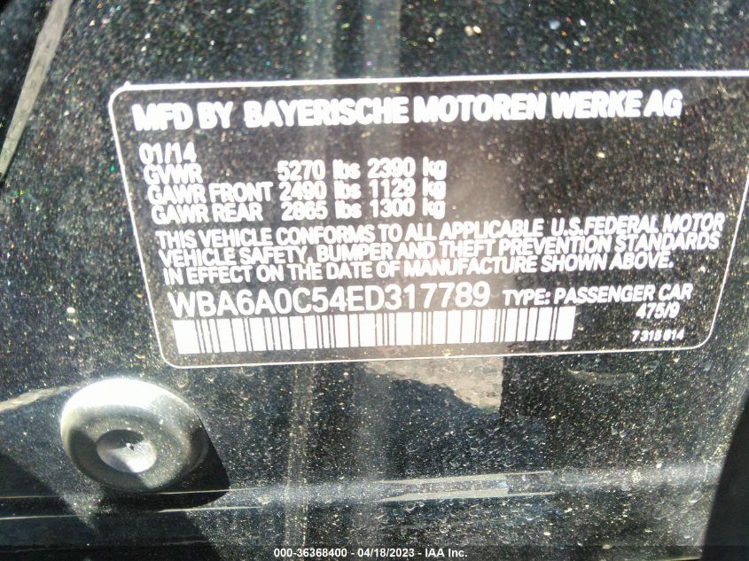 2014 BMW 6 SERIES 640I - WBA6A0C54ED317789
