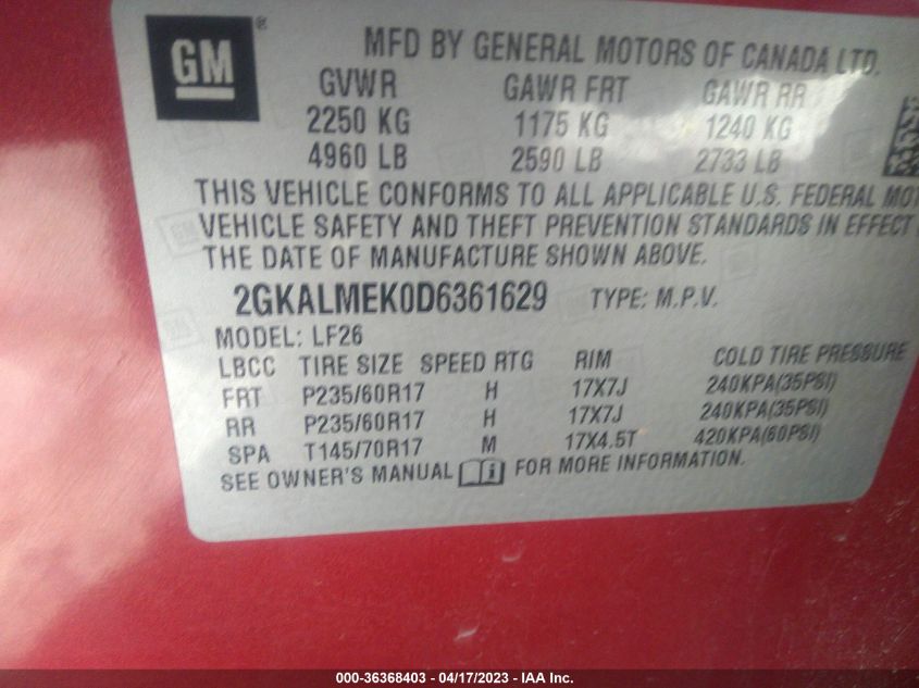 2013 GMC TERRAIN SLE - 2GKALMEK0D6361629