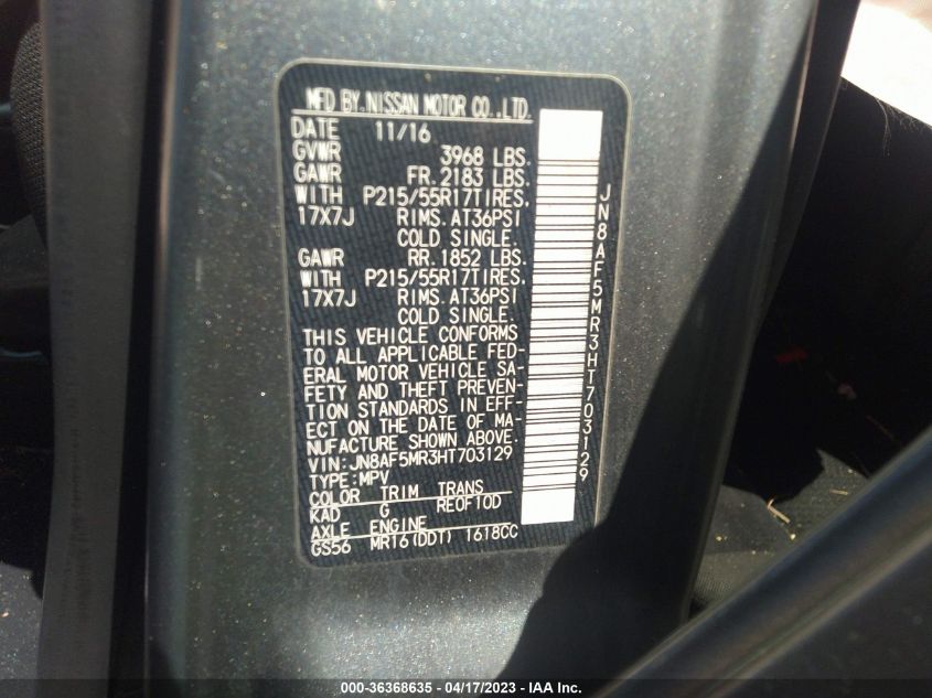 2017 NISSAN JUKE SV - JN8AF5MR3HT703129