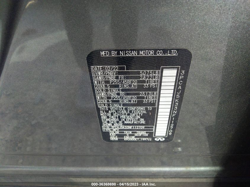 2022 INFINITI QX55 ESSENTIAL 3PCAJ5K33NF112709