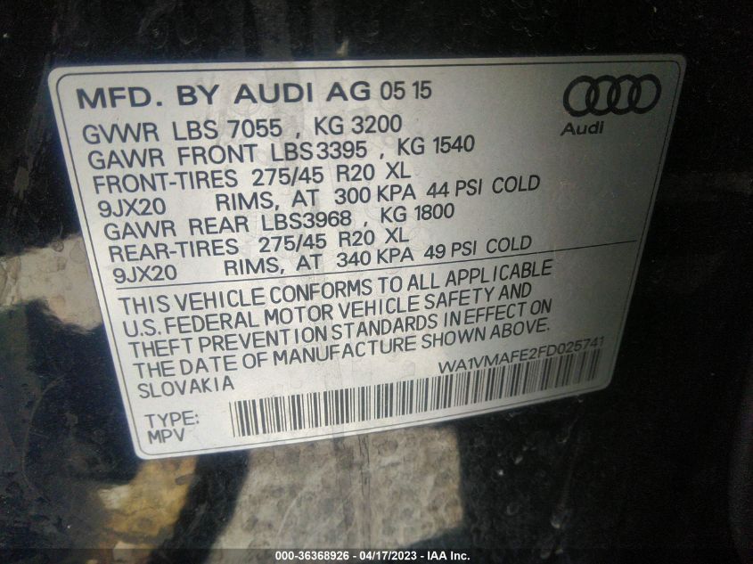 2015 AUDI Q7 3.0L TDI PRESTIGE - WA1VMAFE2FD025741