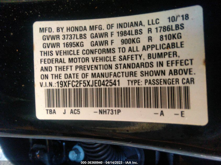 2018 HONDA CIVIC SEDAN LX - 19XFC2F5XJE042541
