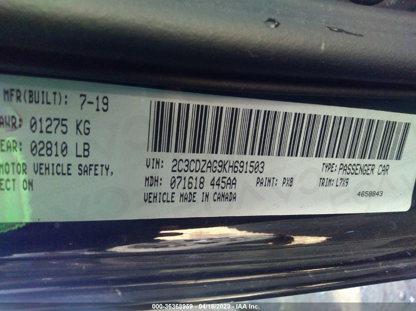 2019 DODGE CHALLENGER SXT - 2C3CDZAG9KH691503