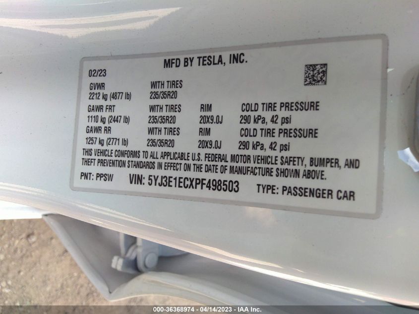 2023 TESLA MODEL 3 PERFORMANCE - 5YJ3E1ECXPF498503