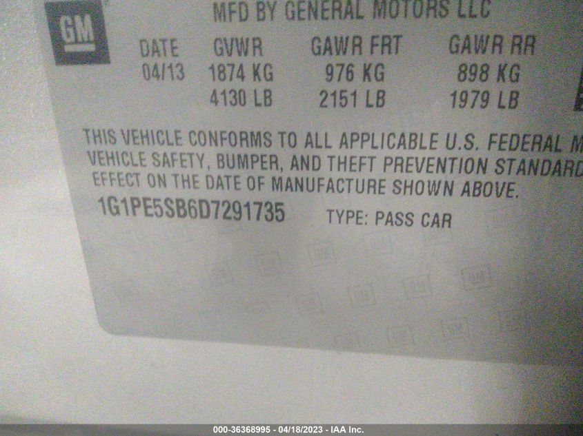 2013 CHEVROLET CRUZE 2LT - 1G1PE5SB6D7291735