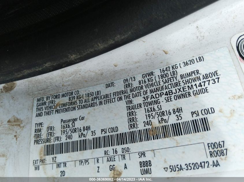 2014 FORD FIESTA SE - 3FADP4BJXEM147737