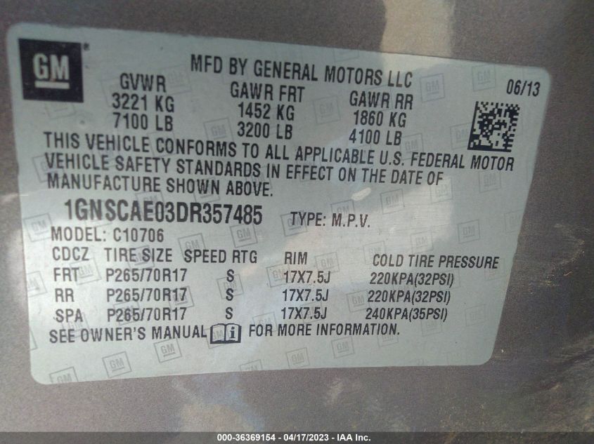 2013 CHEVROLET TAHOE LS - 1GNSCAE03DR357485
