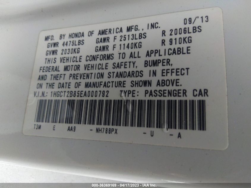 2014 HONDA ACCORD COUPE EX-L - 1HGCT2B85EA000792