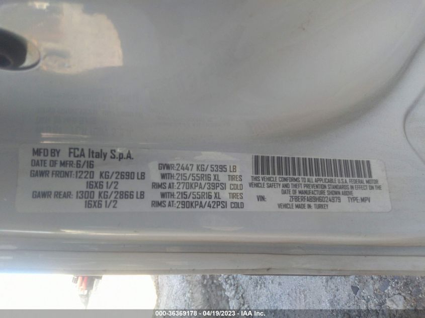 2017 RAM PROMASTER CITY CARGO VAN TRADESMAN ZFBERFAB9H6D24979