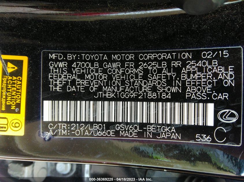 2015 LEXUS ES 350 - JTHBK1GG9F2188184